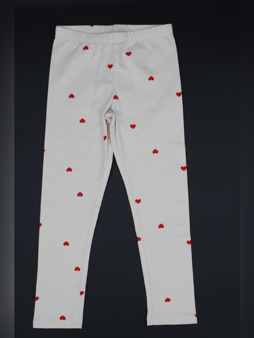 Girls Cream And Red Heart Leggings 4T